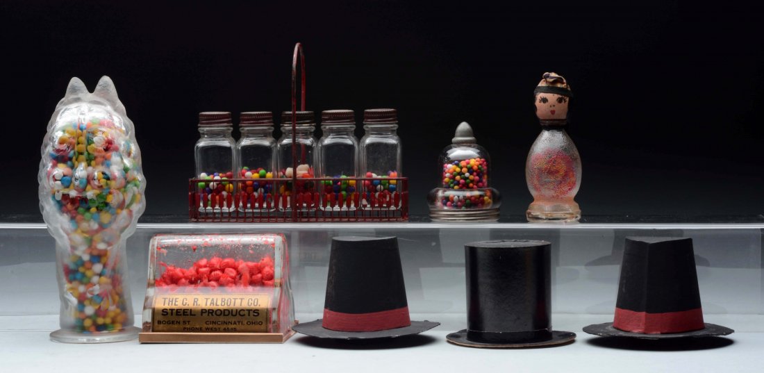 Lot Of 8: Assorted Glass & Paper Candy Containers. (1 of 1)