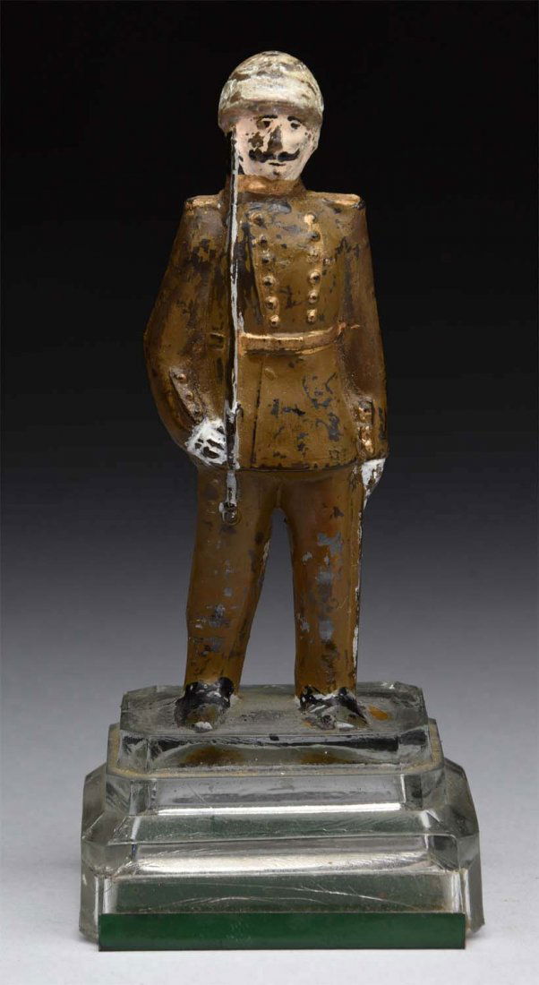 Soldier w/ Sword on Mound Glass Candy Container. (1 of 2)