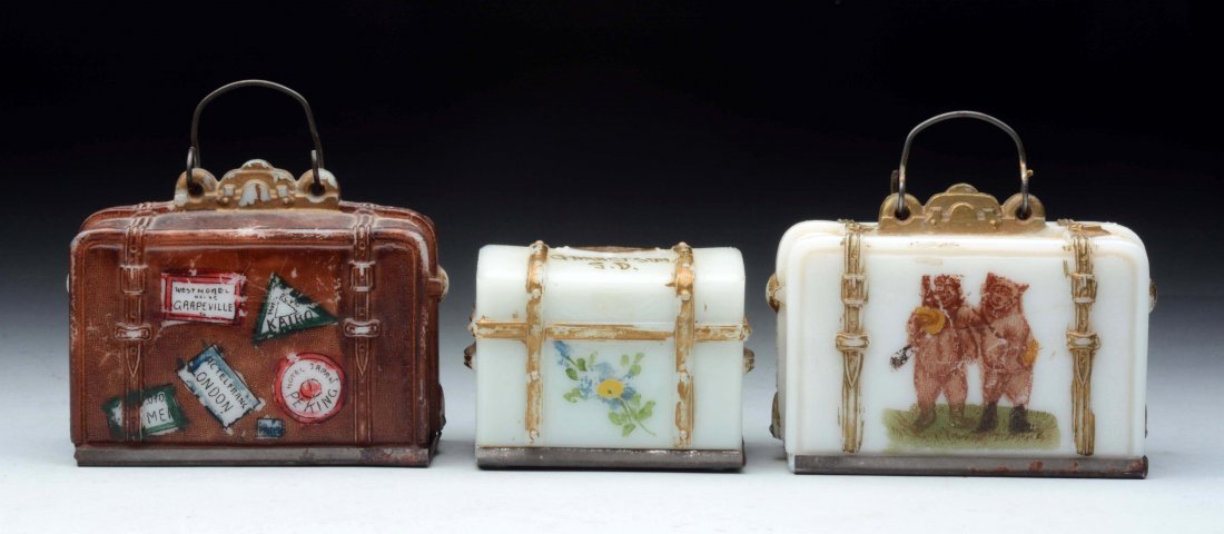 Lot of 3: Milk Glass Suitcase Candy Containers. (1 of 1)