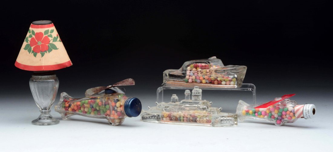 Lot Of 5: Assorted Glass Candy Containers. (1 of 1)