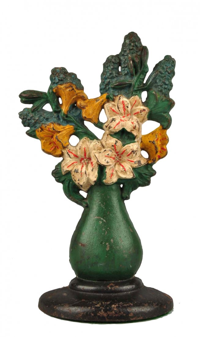 Cast Iron Hyacinths & Mxd Flowers in Urn Doorstop. (1 of 4)