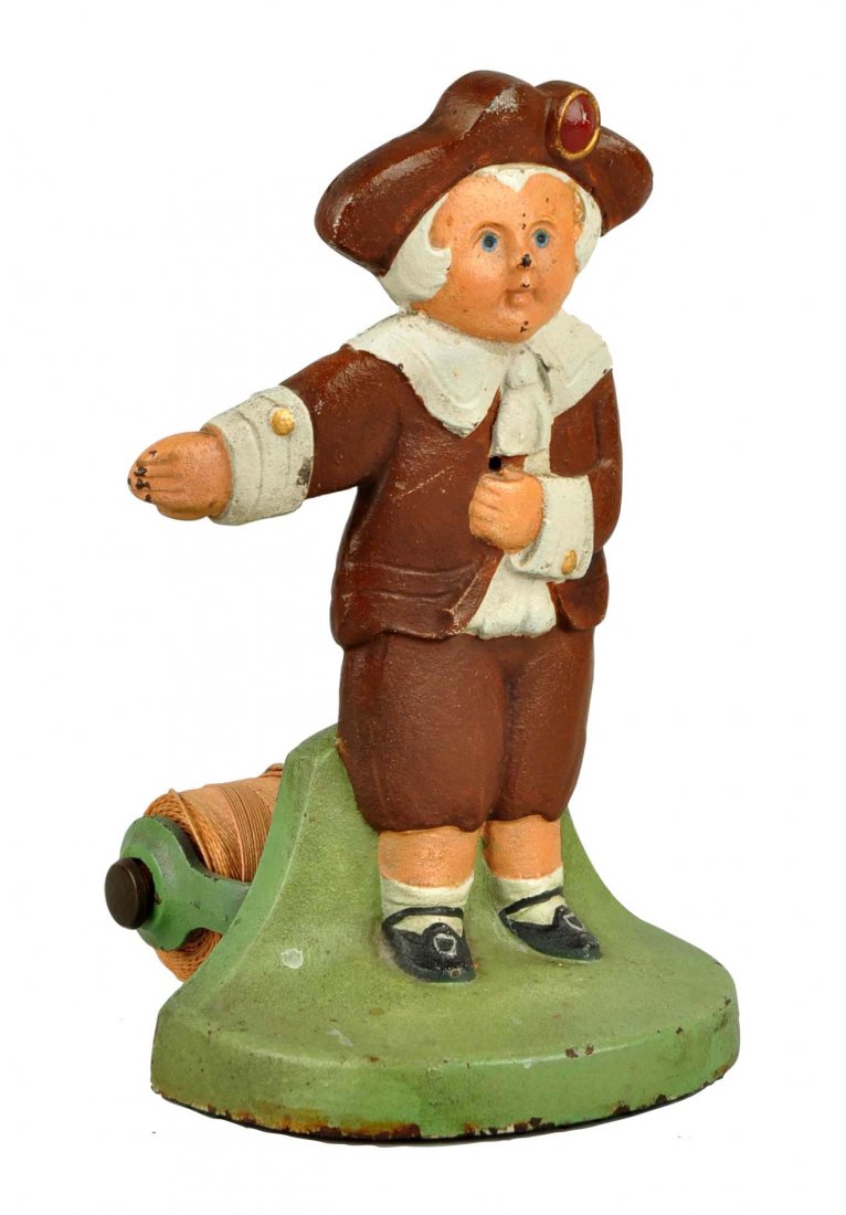 Cast Iron Pilgrim Boy Figural Stringholder. (1 of 4)