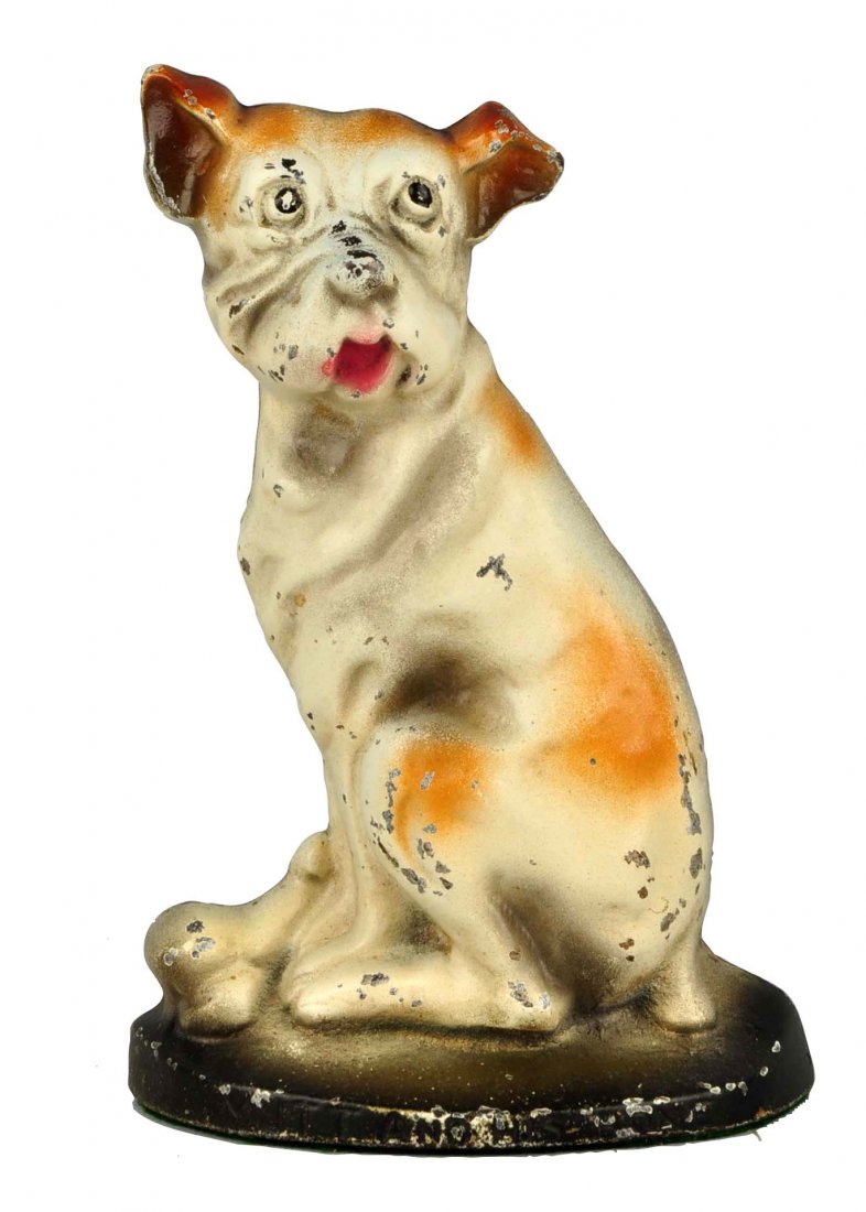 Cast Iron Mutt and His Bone Doorstop.: Made by Creations Co. Signed on front of base, â€œMutt and His Boneâ€. Book Example. (Excellent). 8-1/2'' T.