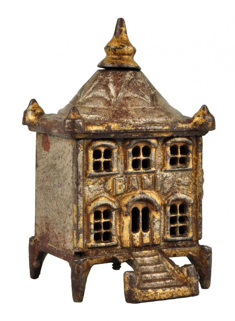 English Pagoda Cast Iron Still Bank.: Made in Europe. All original. (Very Good). 5 -1/2" T.