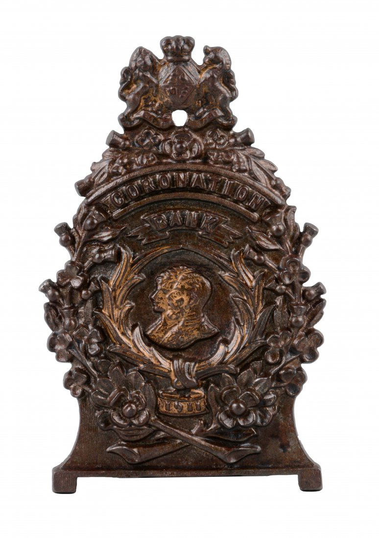 Coronation Bank Cast Iron Still Bank.: All original. Manufactured in England. (Excellent). 6-1/2'' T.