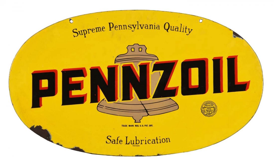 Pennzoil w/ Brown Bell Porcelain Oval Sign. (1 of 2)
