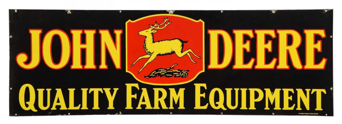 John Deere w/4-Legged Deer Logo Porcelain Sign. (1 of 2)