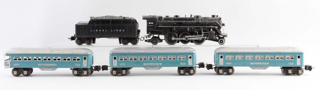 Lot Of 5: Lionel No. 224 Locomotive & Blue Silver: Includes: No. 224 Steam Locomotive - broken pilot otherwise it would be in excellent condition. No. 2224W Whistle Tender - plastic cap, complete and all original, in excellent condition. No. 2640 Pull