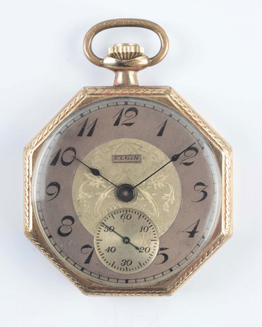 1923 Elgin Open Face Octagonal GF Pocket Watch (1 of 2)