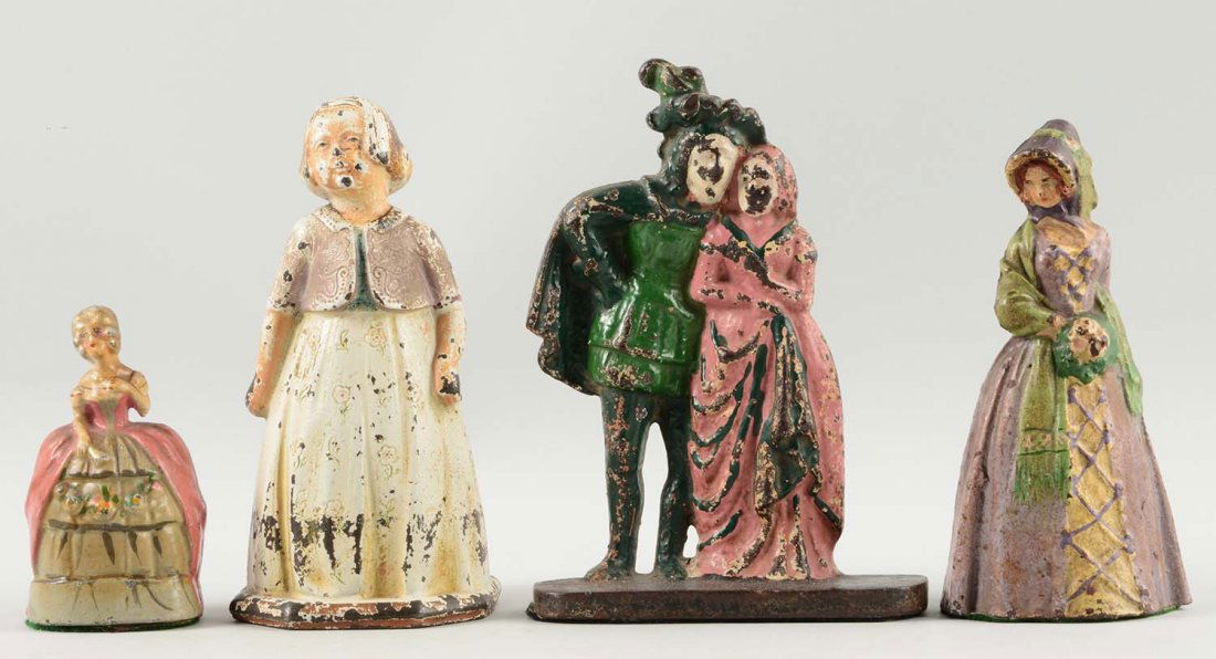 Lot Of 4: Cast Iron Assorted Lady Doorstops.: Judd Co., Albany Foundry Co., etc.