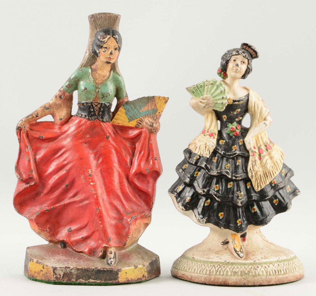 Lot of 2: Cast Iron Assorted Ladies w/ Fan Doorstops. (1 of 1)