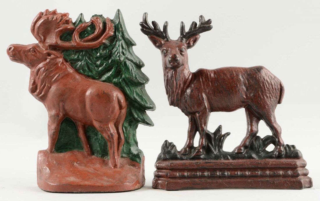 Lot of 2: Cast Iron Elk & Moose Doorstops.: Repainted.