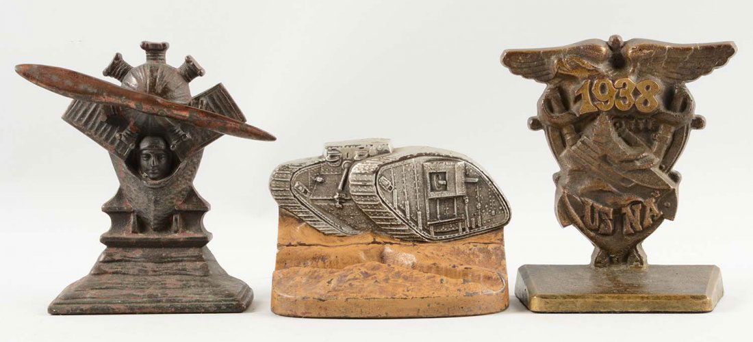 Lot of 3: Cast Iron Assorted Military Bookends. (1 of 1)