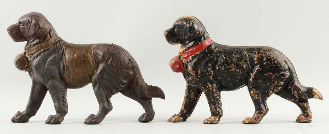 Lot of 2: Cast Iron Assorted St. Bernard Doorstops: One full figure and repainted.