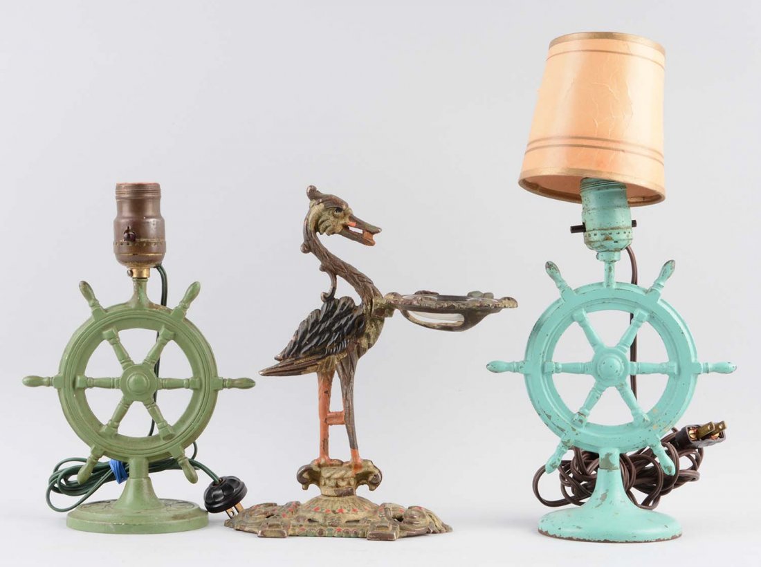 Lot Of 3: Cast Iron Lamps & Ash Tray. (1 of 1)