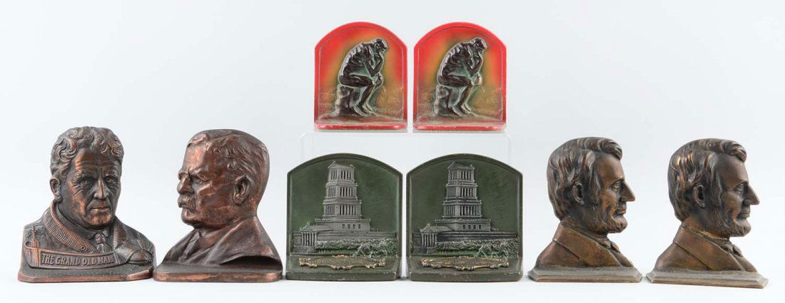 Lot of 3 pairs, 2 singles: Cast Iron Assorted Bookends. (1 of 1)