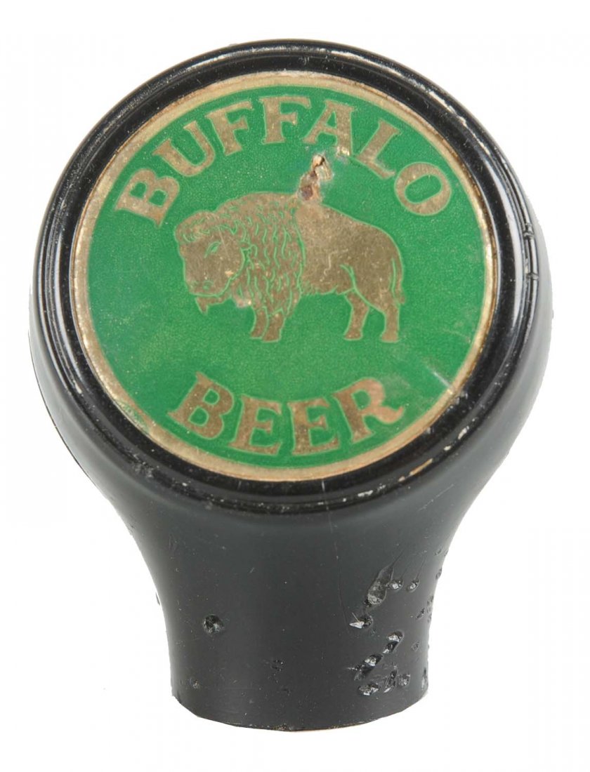 Buffalo Beer Knob: Made by Bastian Bros. Rochester, NY. One mark above the buffalo and some tiny denting on the knob. (Very Good). 2 - 1/2" T.