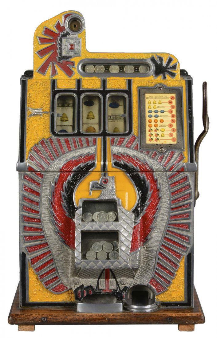 **5¢ Mills Yellow War Eagle Slot Machine (1 of 6)