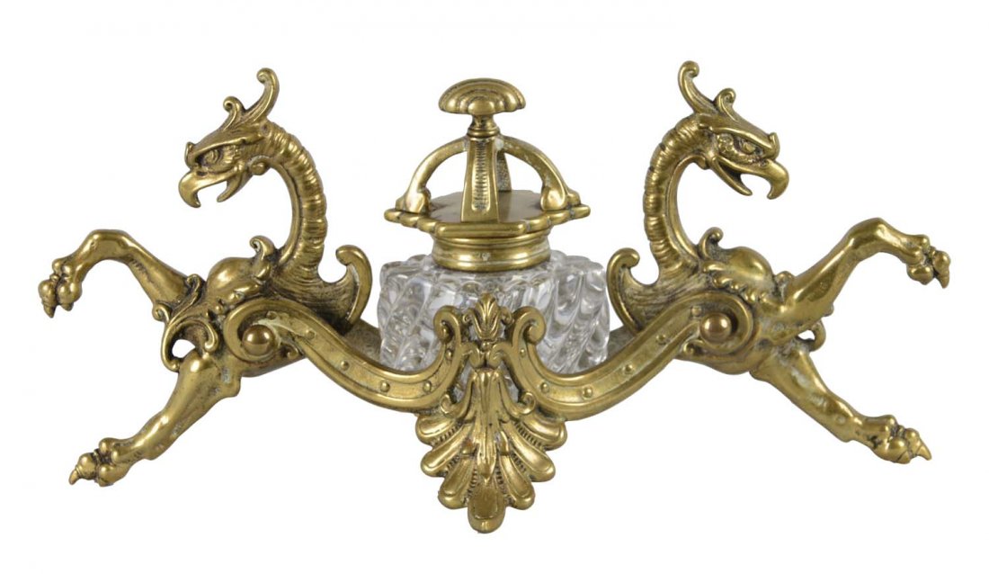 Victorian Brass and Crystal Inkwell (1 of 2)