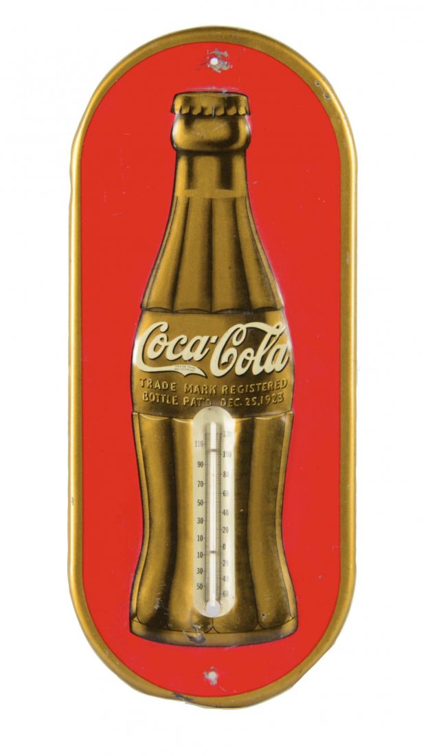Coca Cola Embossed Tin Advertising Thermometer Sign (1 of 2)