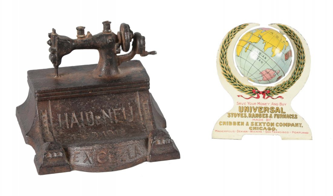 Lot Of 2: Tin Globe and Cast Iron Inkwell (1 of 2)