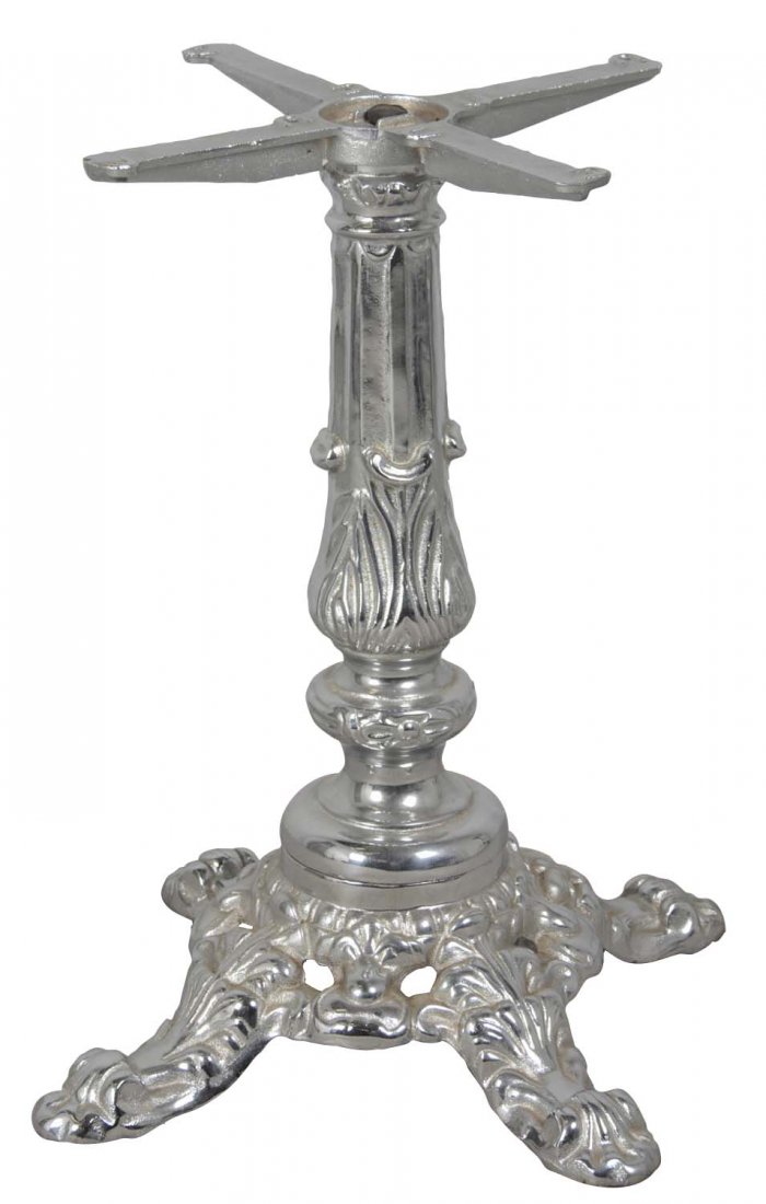 Metal Claw Foot Slot Machine Stand: This pedestal stand, with ornate design and shiny metal surface, is designed for display of a slot machine or other coin-operated arcade machine. (Excellent). 18-1/2"W x 18-1/2"D x 28"T