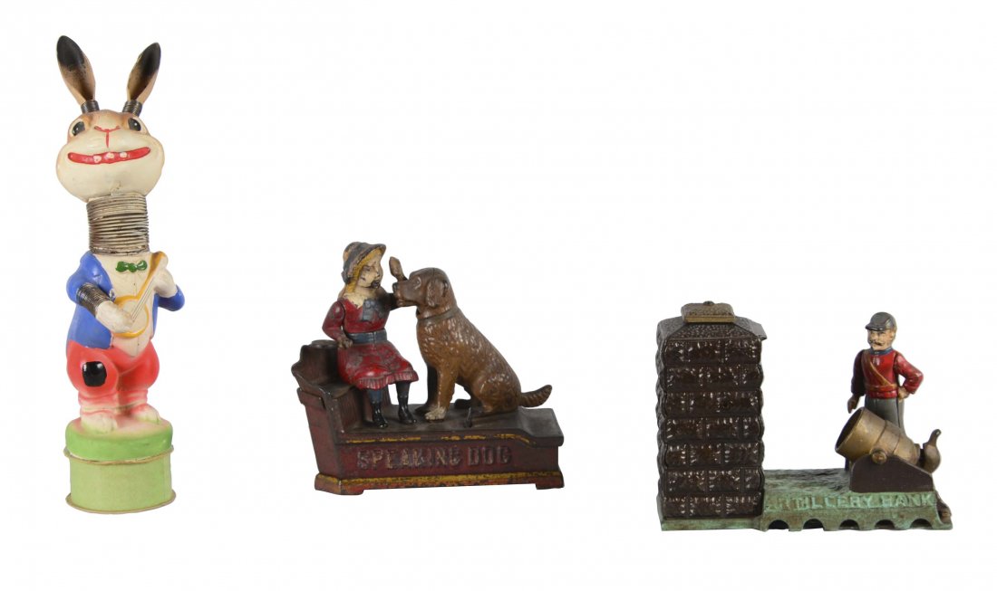 Lot Of 3: Iron Coin Banks and Rabbit Bobble Head (1 of 2)