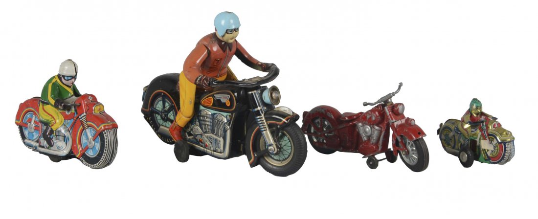 Lot Of 4: Tin & Cast Iron Motorcycle Toys (1 of 2)