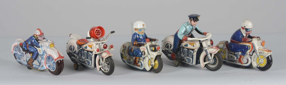 Lot Of 5: Japanese Tin Police Motorcycle Toys (1 of 2)