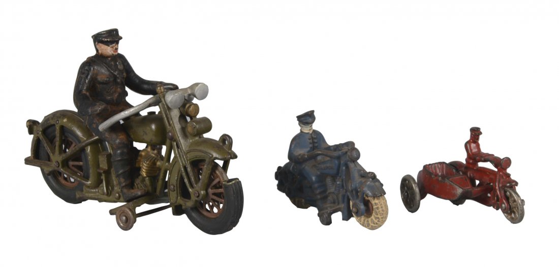 Lot Of 3: Cast Iron Hubley Motorcycles (1 of 2)