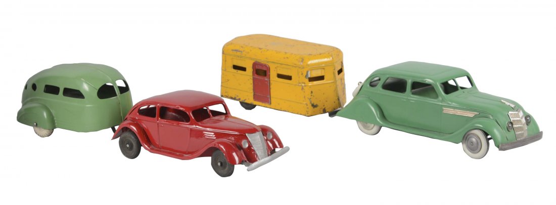 Lot Of 4: Pressed Steel Cars And Trailers (1 of 2)