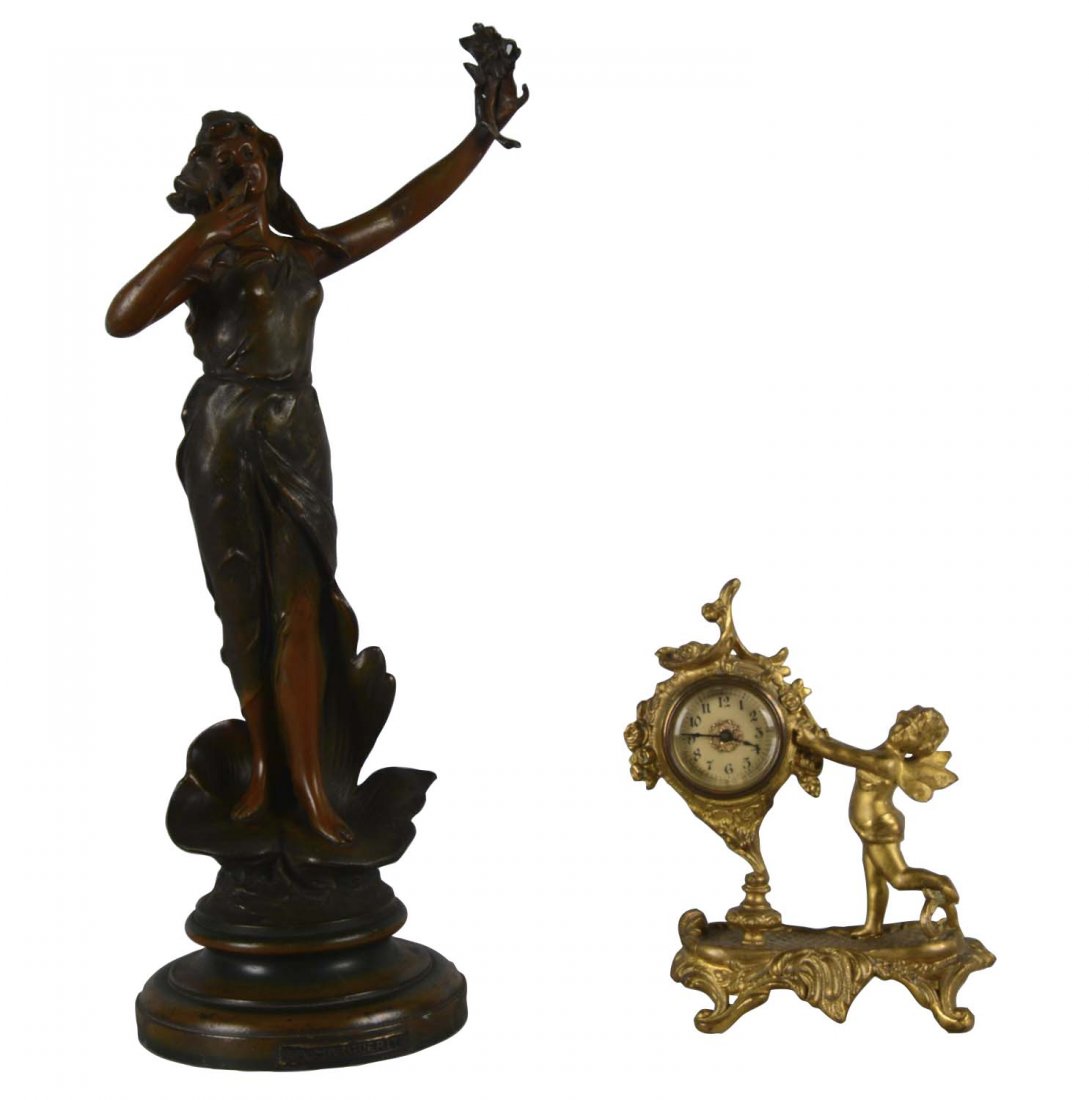 Lot Of 2: Bronze Sculpture And Gold Clock (1 of 4)
