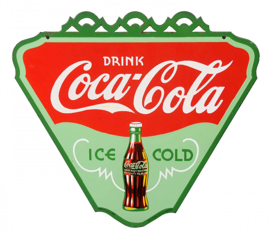 1935 Coca-Cola Porcelain Triangle Sign. (1 of 3)