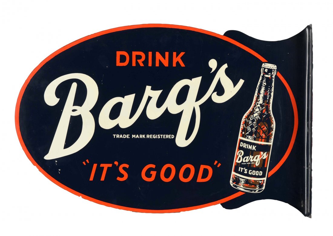 Barq's Root Beer Tin Flange Sign. (1 of 2)