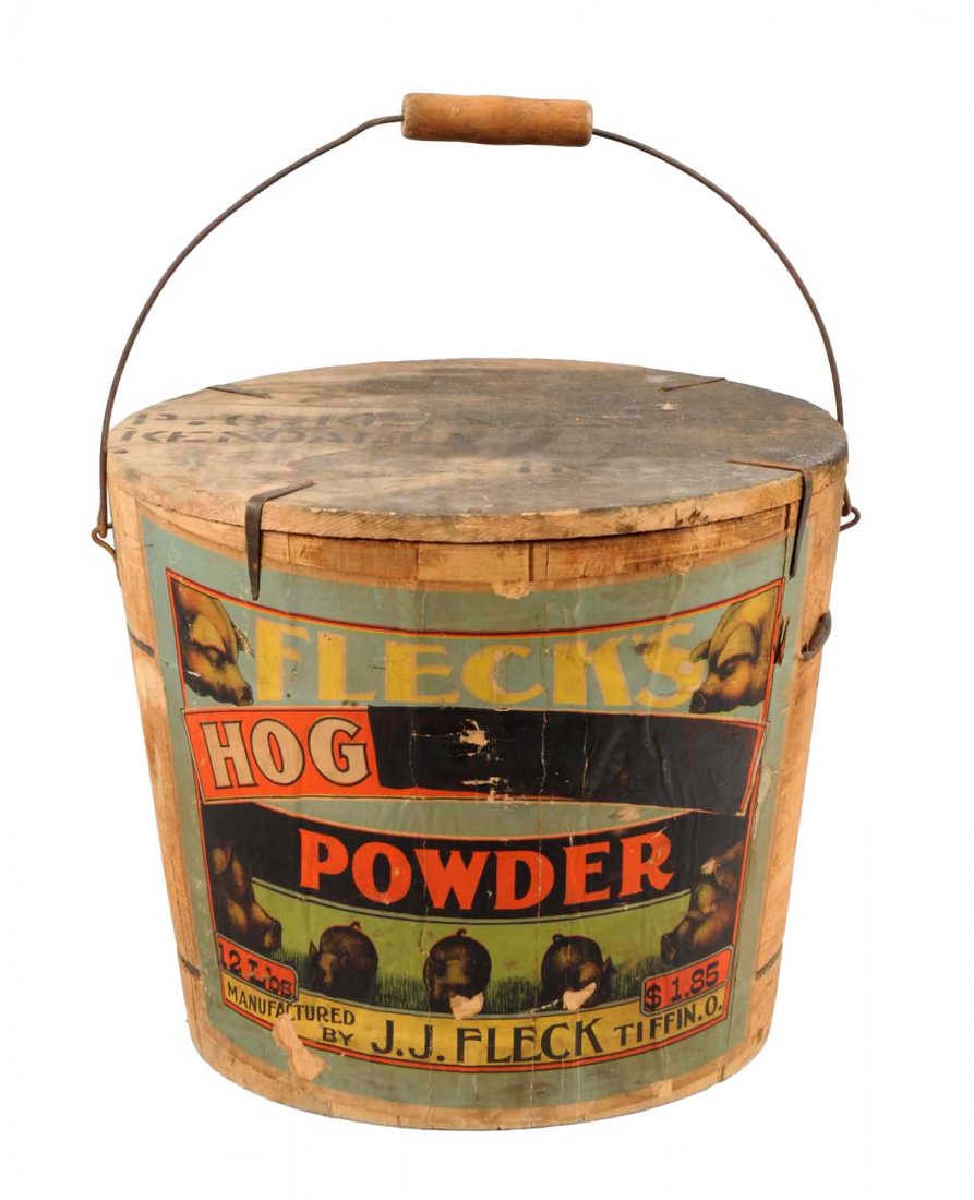 Unused Fleck's Hog Powder Wooden Bucket. (1 of 2)