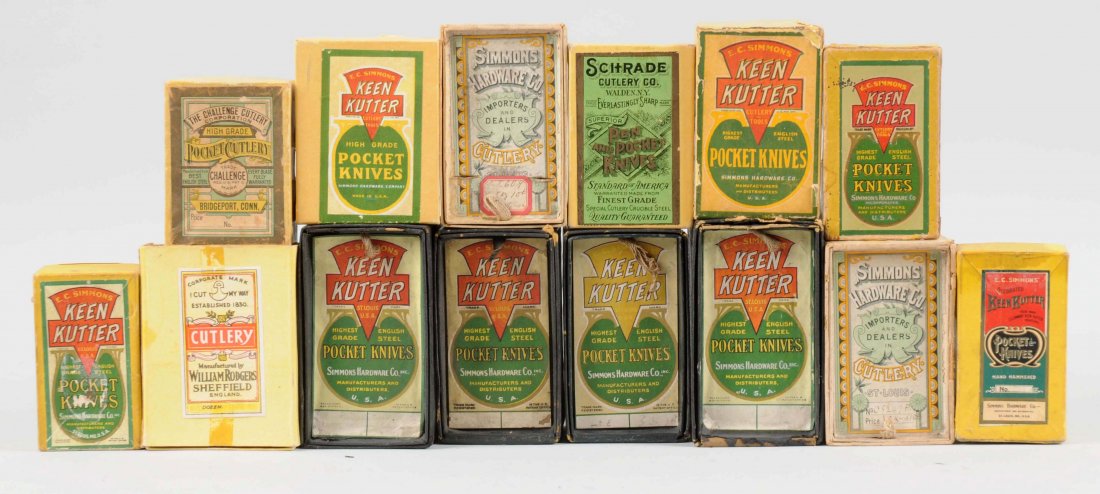 Lot of 14: Keen Kutter & Simon's Hardware Knife Boxes. (1 of 1)