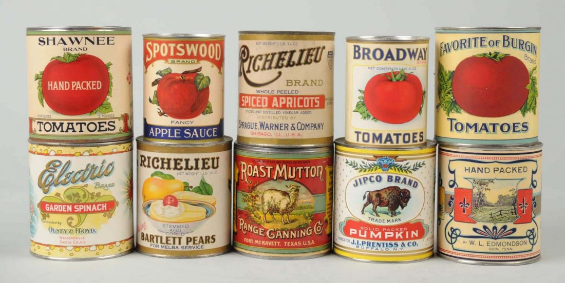 Lot of 10: Early Food Cans. (1 of 1)