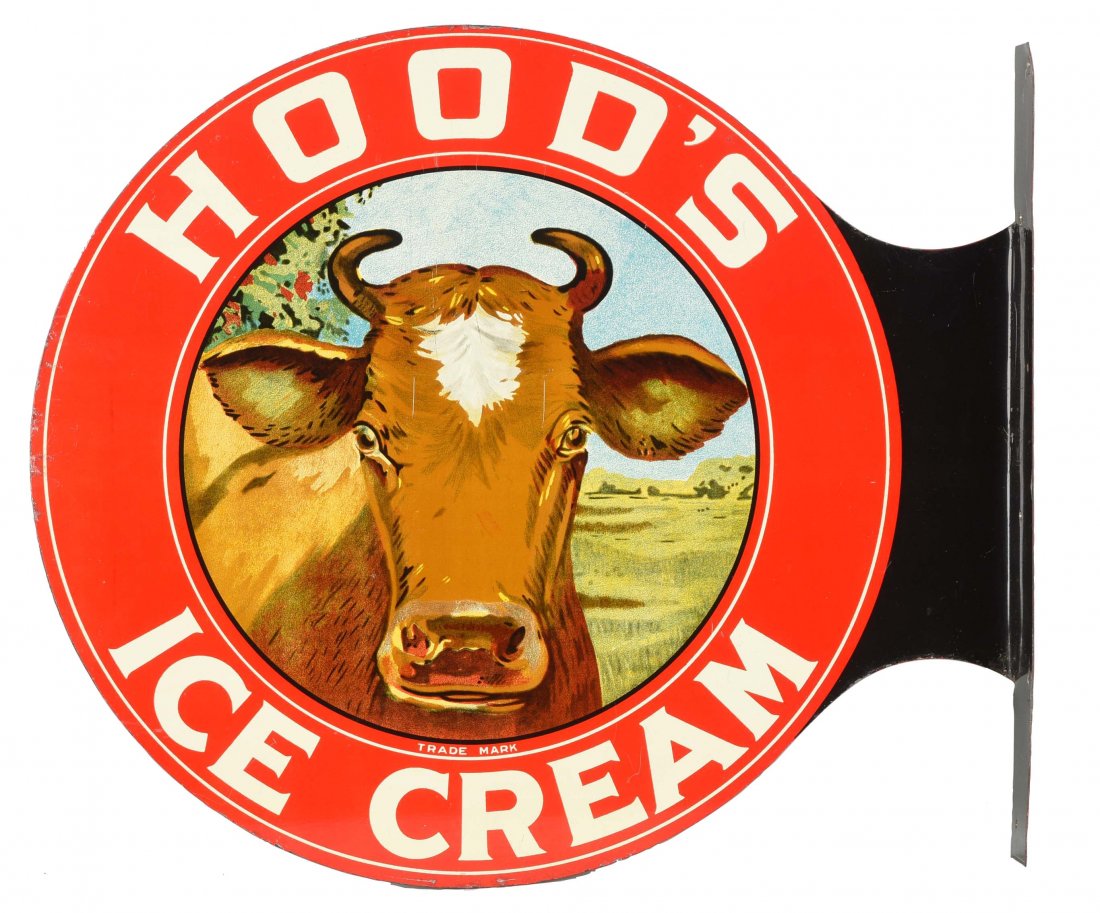 Hood's Ice Cream Tin Advertising Flange Sign. (1 of 2)
