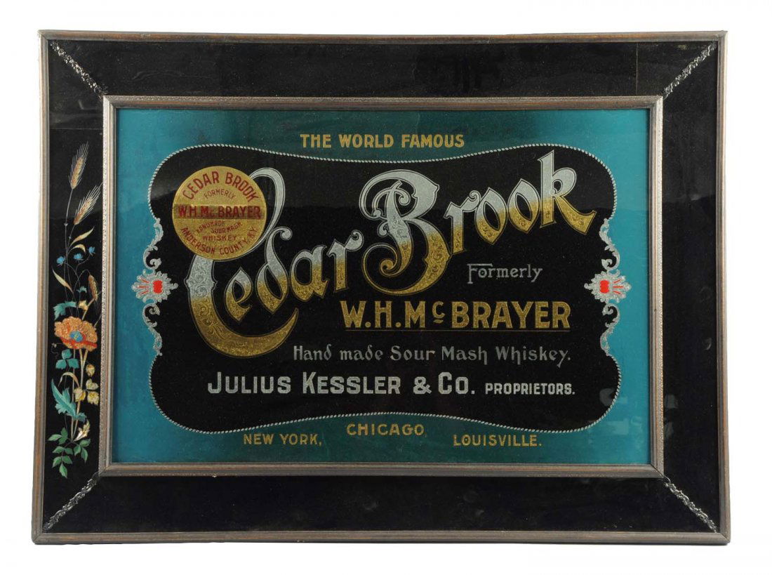 Cedar Brook Whiskey Reverse Glass Advertising Sign. (1 of 2)