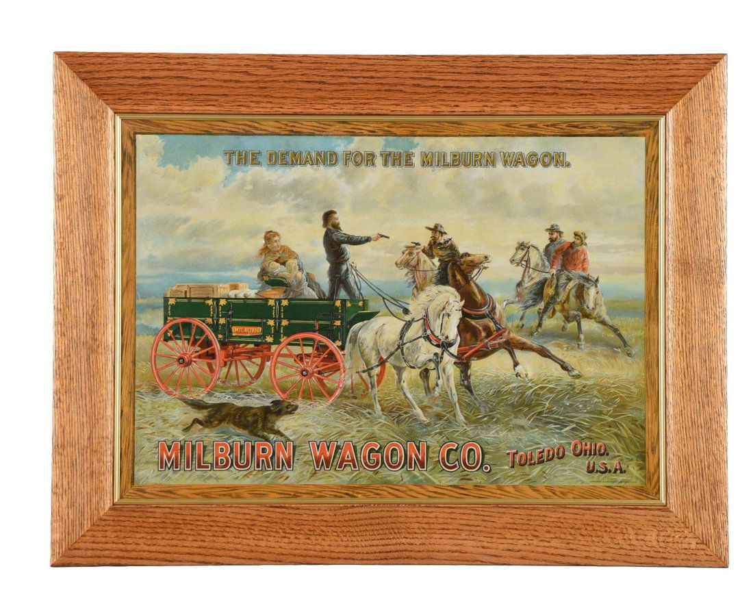 Milburn Wagon Co. Embossed Tin Advertising Sign. (1 of 1)