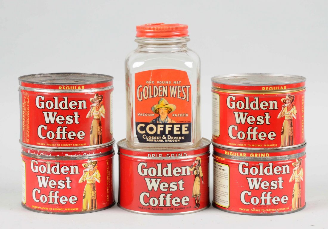 Lot of 6: Golden West Coffee Tins & Jar. (1 of 1)
