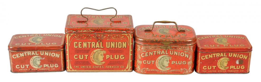Lot of 4: Central Union Cut Plug Tobacco Tins. (1 of 1)