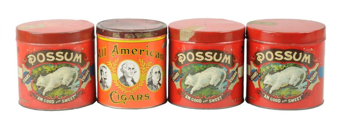 Lot of 4: Possum & American Cigars Advertising Tins. (1 of 2)