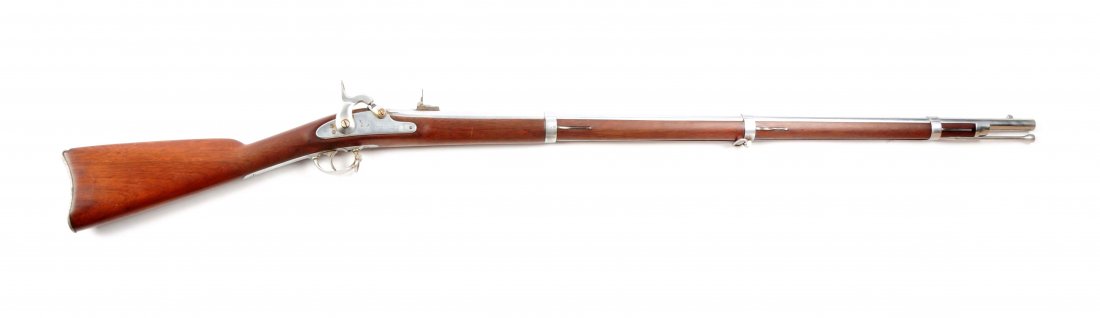 (A)U.S. Model 1861 Savage Percussion Rifle-Musket with: Manufacturer: Savage R.F.A. Co. Model: 1861 Caliber: .580 Barrel Length: 40” FFL Status: Antique Round bright steel barrel marked on left side near breech “N.J.” and “V/P” over eagle’s hea