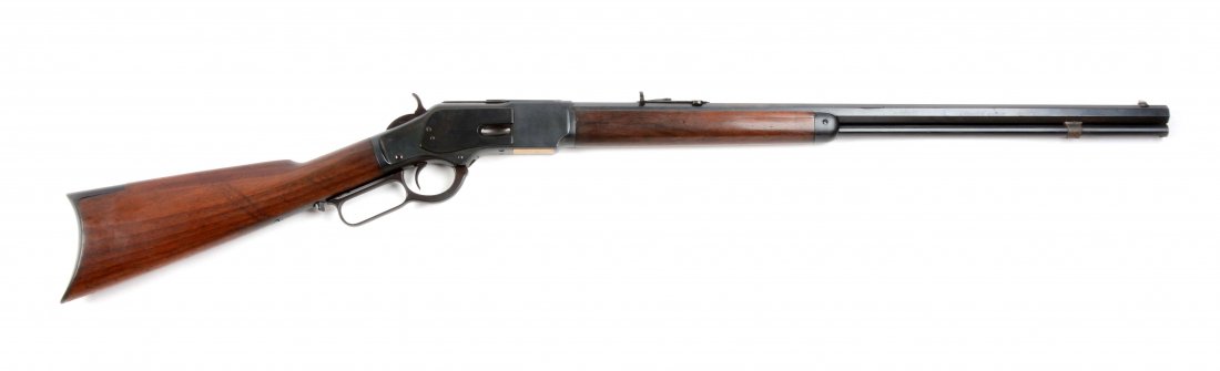 (A) Winchester Model 1873 Lever Action Rifle.: Manufacturer: Winchester Model: 1873 Serial No. 484322 Caliber: .32-20 Barrel Length: 24” FFL Status: Antique Manufactured 1895. Standard rifle features include full octagon barrel, full magazine, s