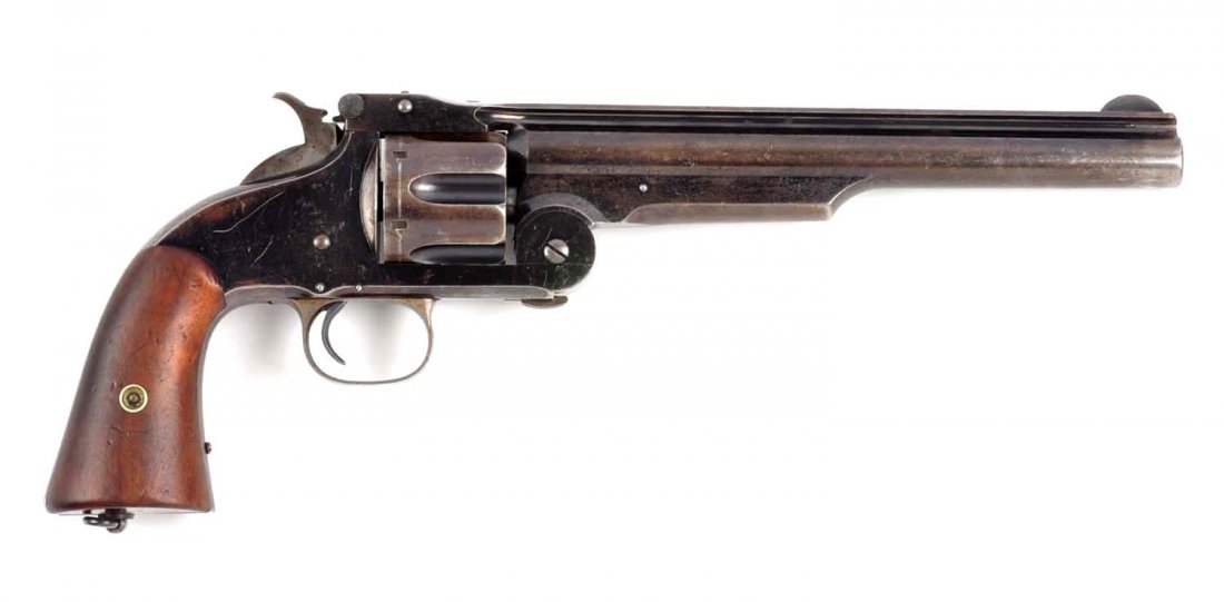 (A) Fine Blued Smith & Wesson Old Model Russian: Manufacturer: Smith & Wesson Model: Model Russian Serial No. 10525 Caliber: .44 S&W Russian Barrel Length: 8” FFL Status: Antique These were manufactured in 1871 to 1874 only. The bulk of these revo