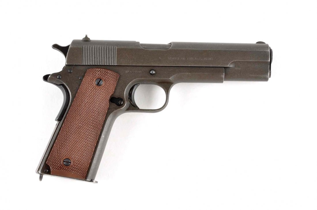 (C) U.S. Springfield Model 1911 Semi-Auto Pistol.: Manufacturer: Springfield Model: 1911 Serial No. 153488 Caliber: .45 ACP Barrel Length: 5” FFL Status: Curio & Relic This frame is a Colt United States Property manufactured in 1917. Left side of fr