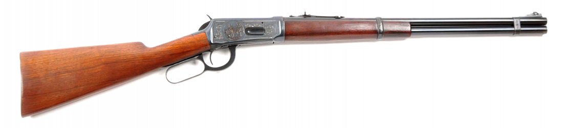 (C) Factory Engraved Winchester 1894 Flat Band Carbine.: Manufacturer: Winchester Model: 1894 Serial No. 1531727 Caliber: .32 Winchester Special Barrel Length: 20” FFL Status: Curio & Relic This exquisite carbine was manufactured in 1949. Checking with fa