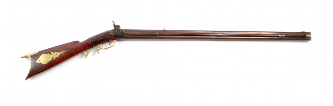 (A) Percussion Rifle/Shotgun Combo by J.M. Watson.: Manufacturer: J.M. Watson Serial No. 48 Caliber: .410 Barrel Length: 32-1/4” FFL Status: Antique Octagonal rifled barrel stamped “J.M. WATSON / ALTOONA, PA.” with front and rear sight with sprig