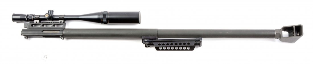 Scoped Watson AR-15 50BMG Conversion Upper.: The Watson was designed and manufactured by Dan Frankland of Bismark, North Dakota in 1999. This single shot upper has a 36” barrel, muzzle break and barrel mounted bi-pod. The mounted scope, Simmon